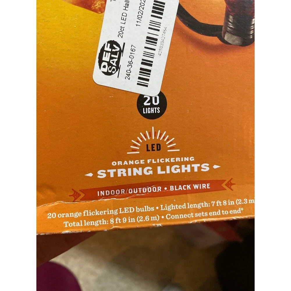 Set of 20 Orange flickering LED String Lights NIB 7ft 8” New in box.